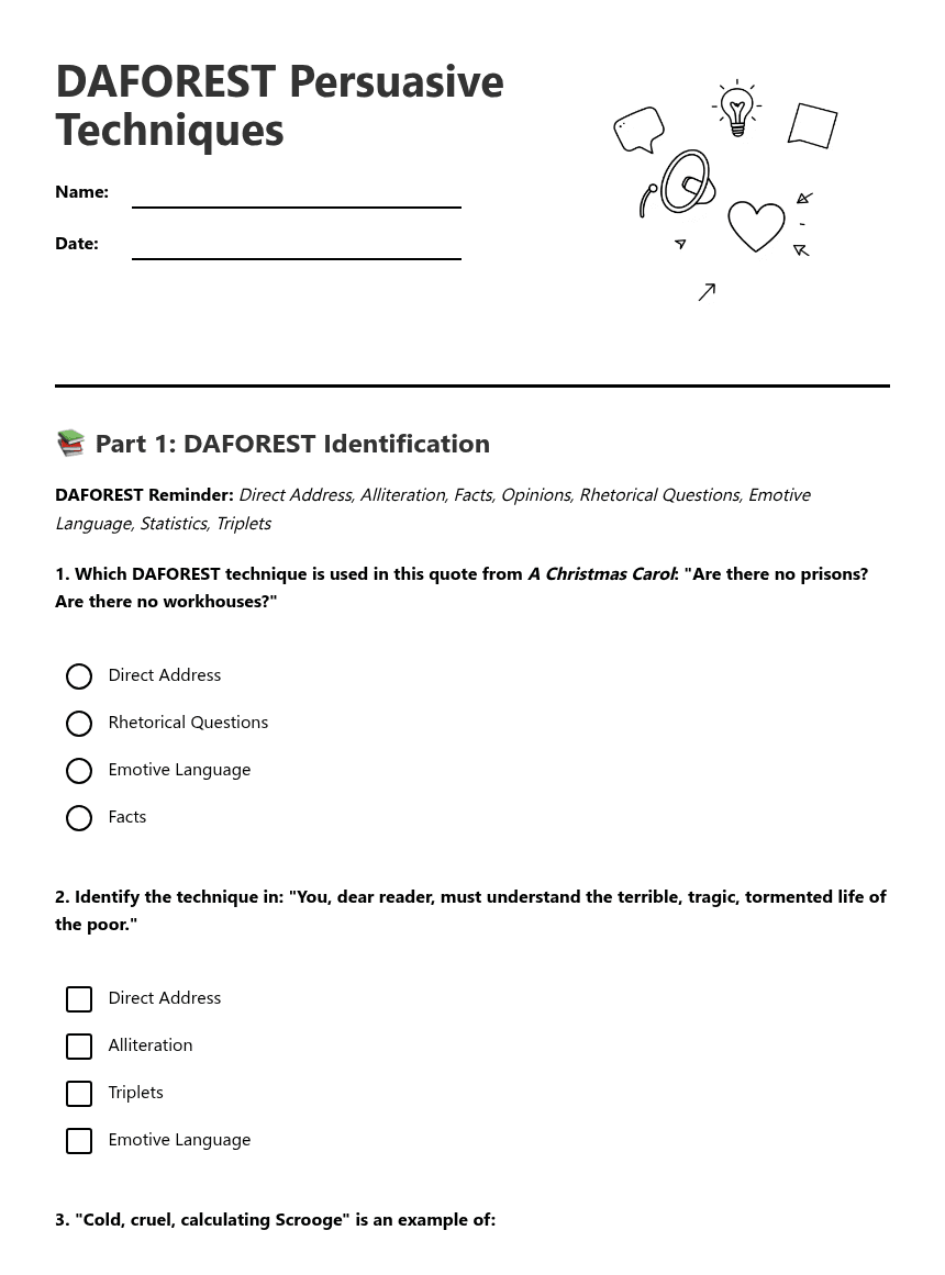 DAFOREST Persuasive Techniques worksheet preview