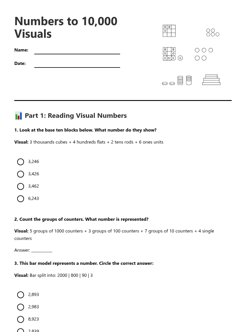 Numbers to 10,000 Visuals worksheet preview