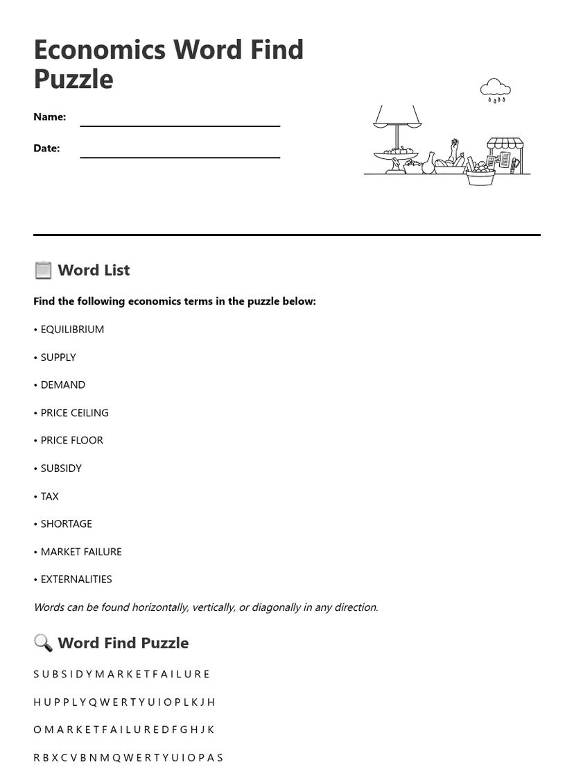 Economics Word Find Puzzle