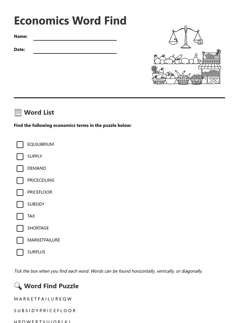 Economics Word Find