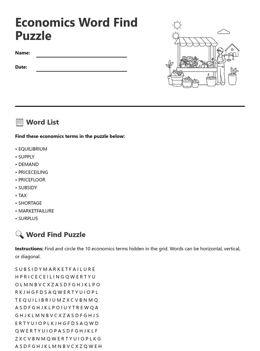 Economics Word Find Puzzle