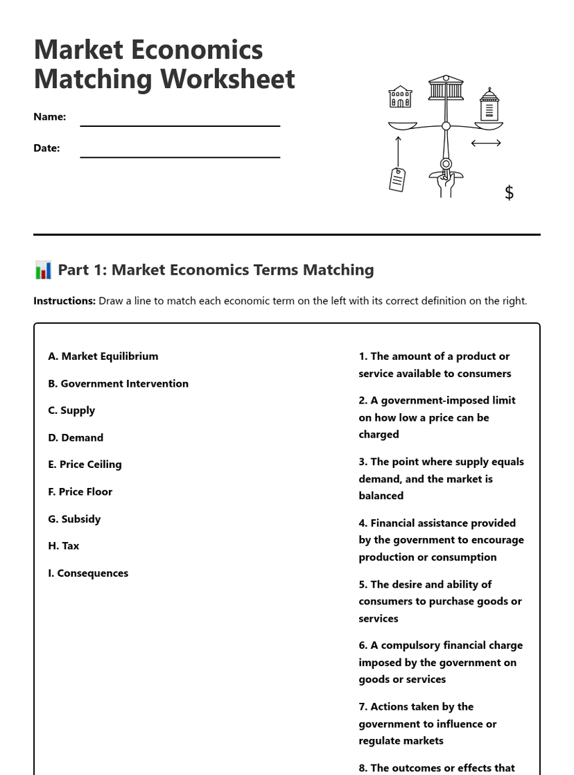 Market Economics Matching Worksheet