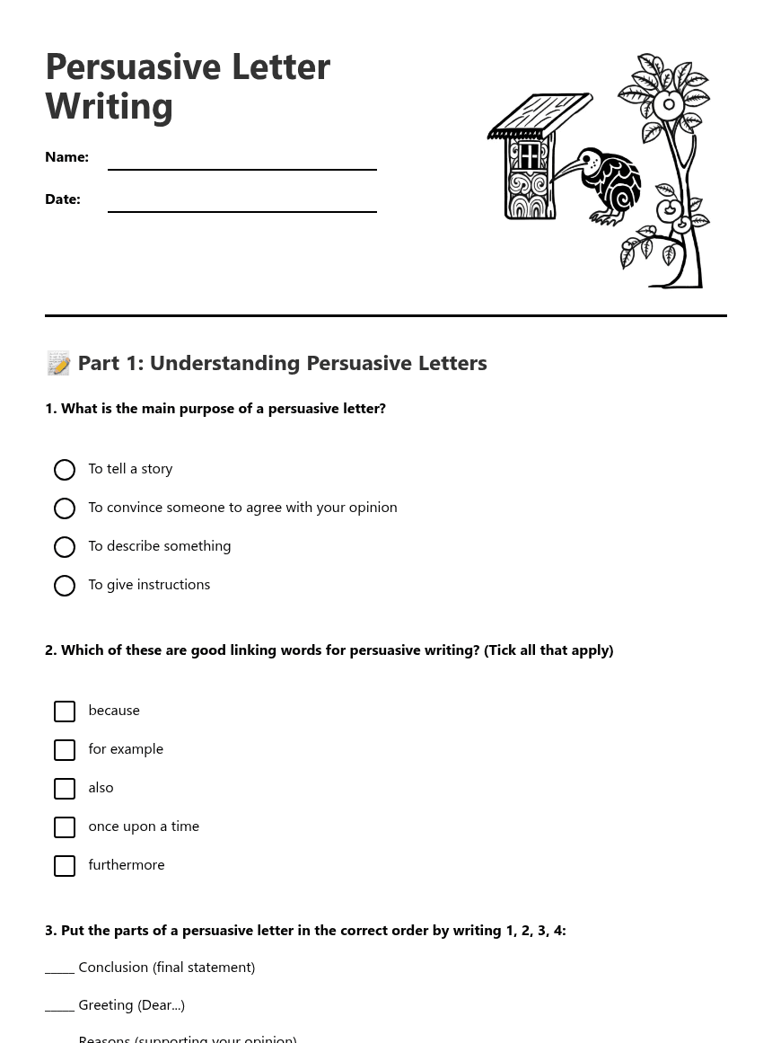 Persuasive Letter Writing worksheet preview