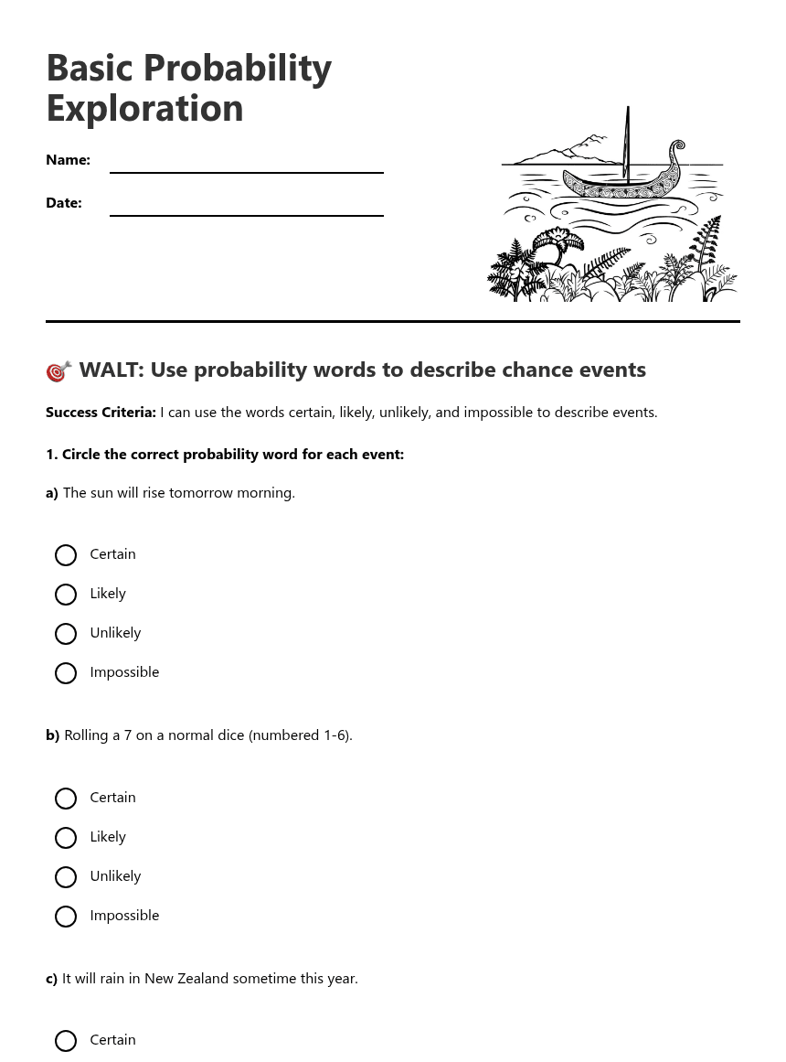 Basic Probability Exploration worksheet preview