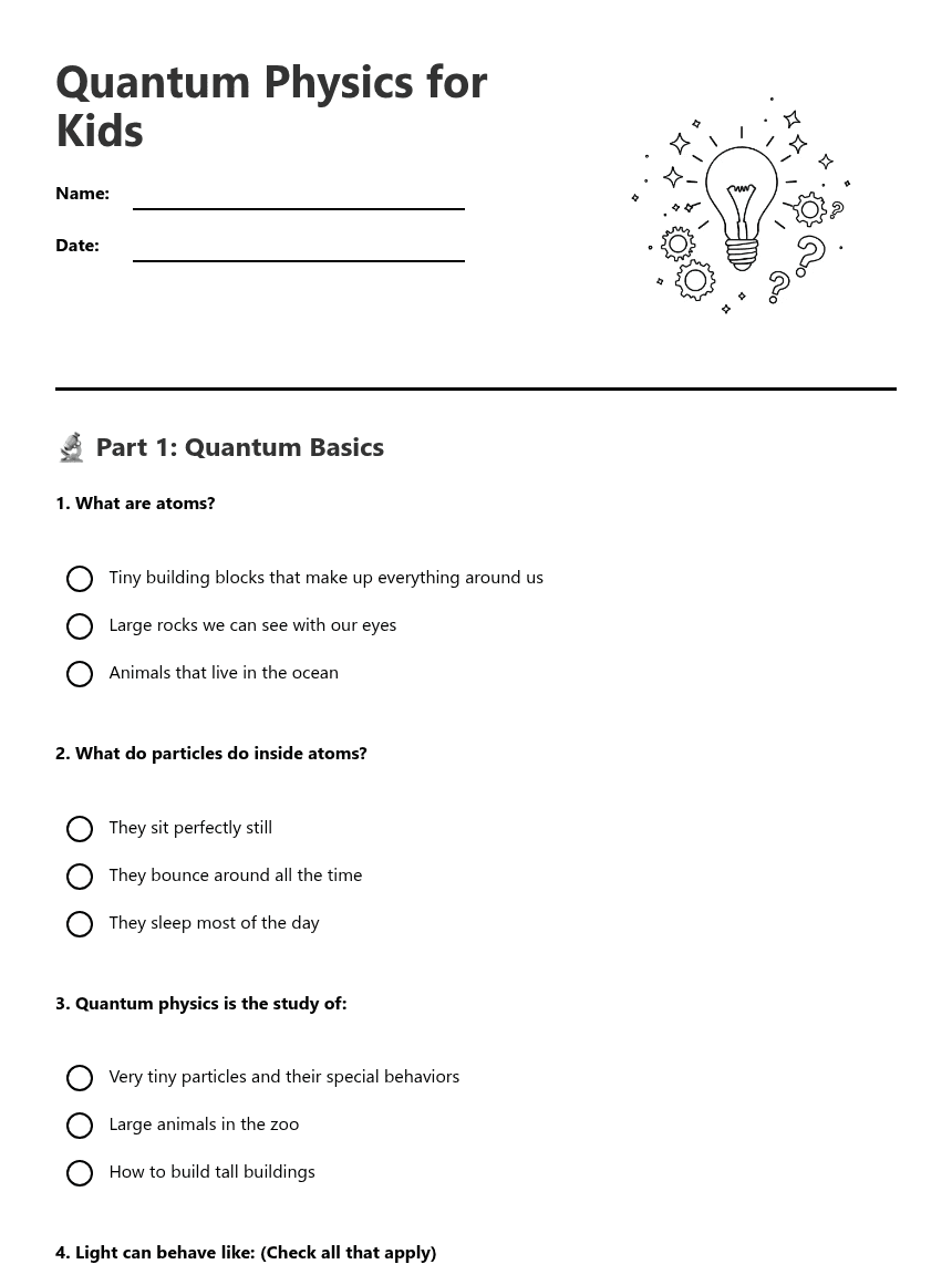 Quantum Physics for Kids worksheet preview