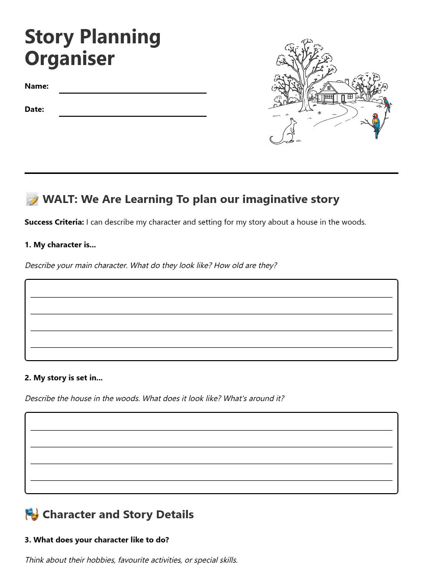 Story Planning Organiser worksheet preview