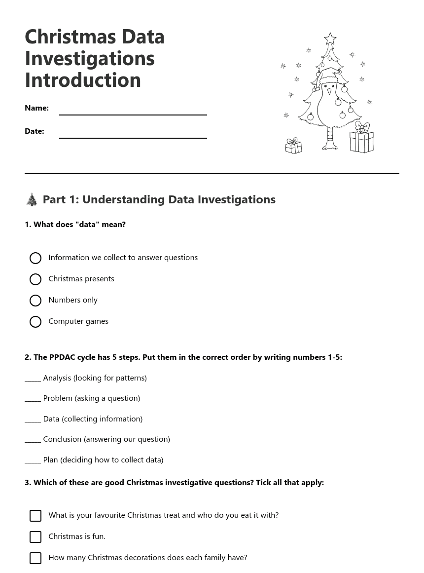 Christmas Data Investigations Introduction worksheet preview