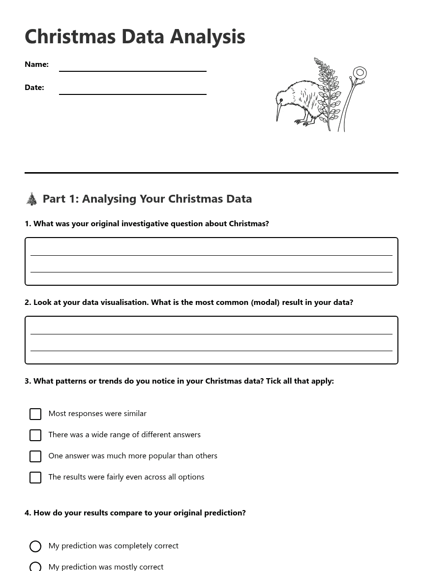 Christmas Data Analysis worksheet preview