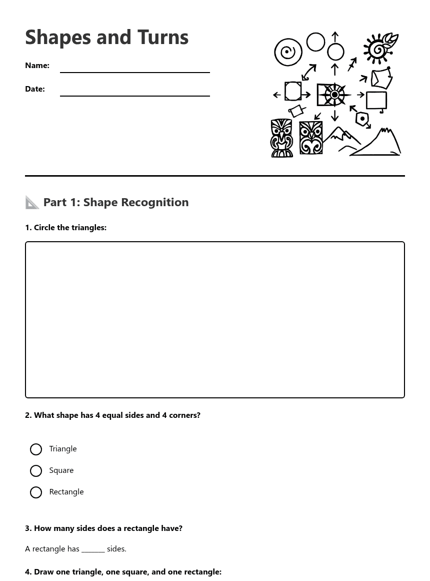 Shapes and Turns worksheet preview
