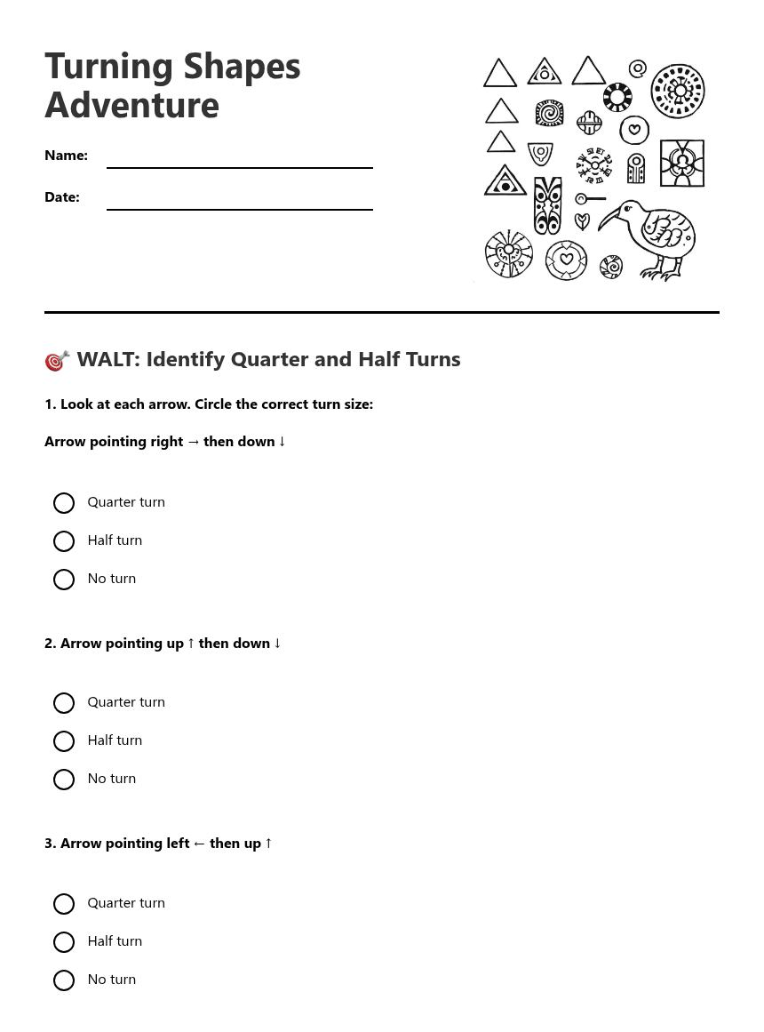 Turning Shapes Adventure worksheet preview