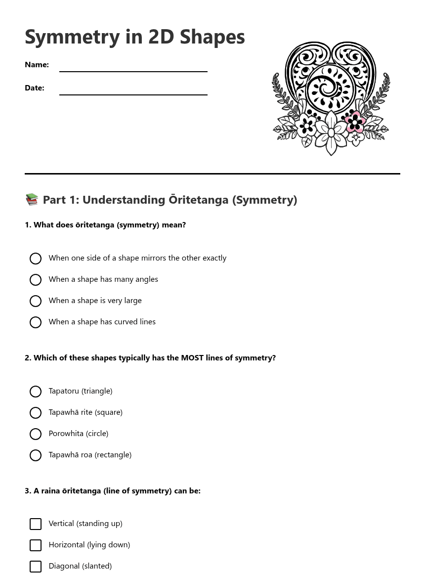 Symmetry in 2D Shapes worksheet preview