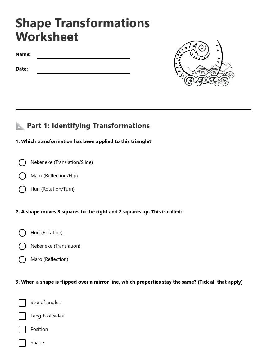 Shape Transformations Worksheet worksheet preview