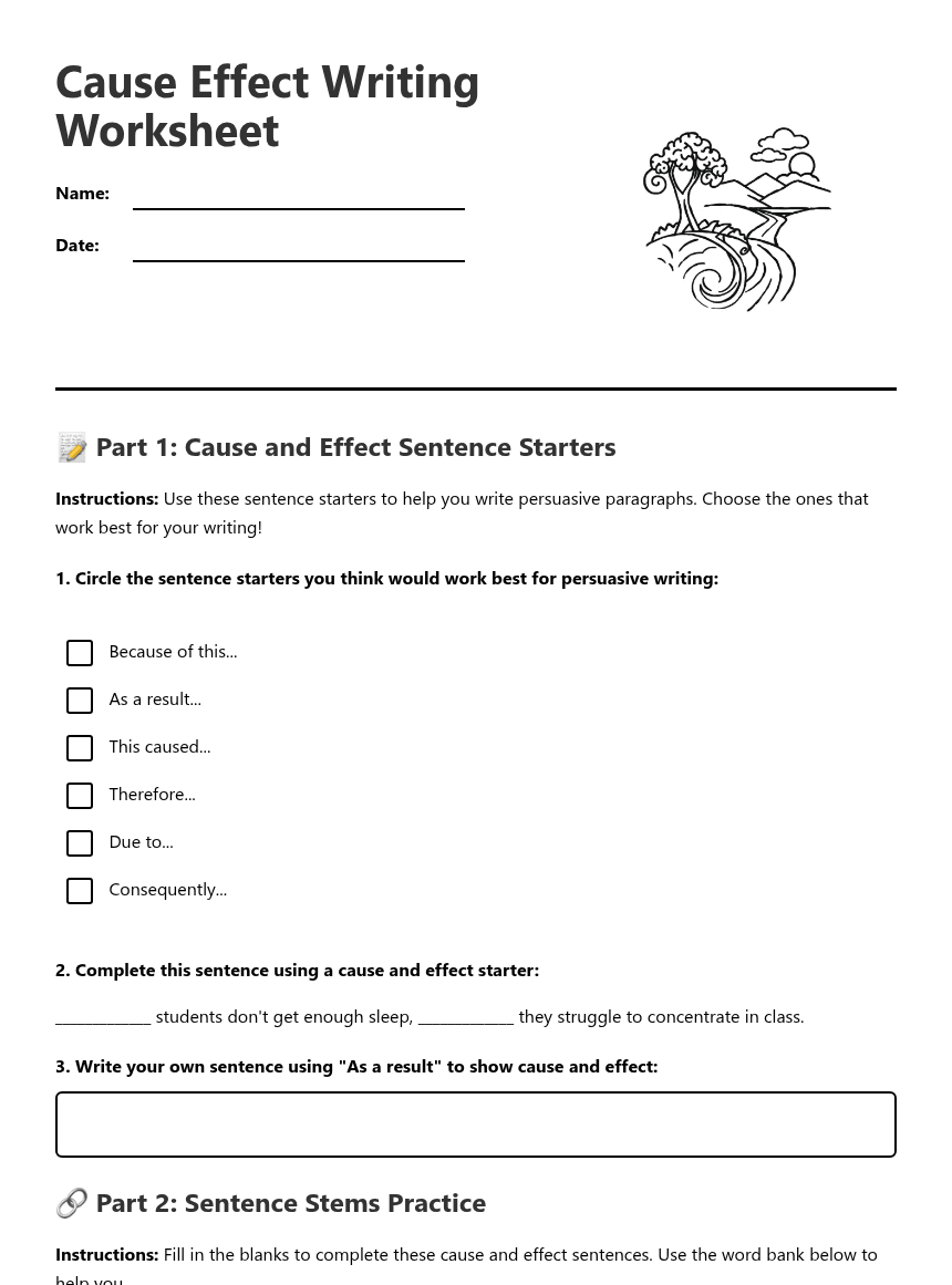 Cause Effect Writing Worksheet worksheet preview