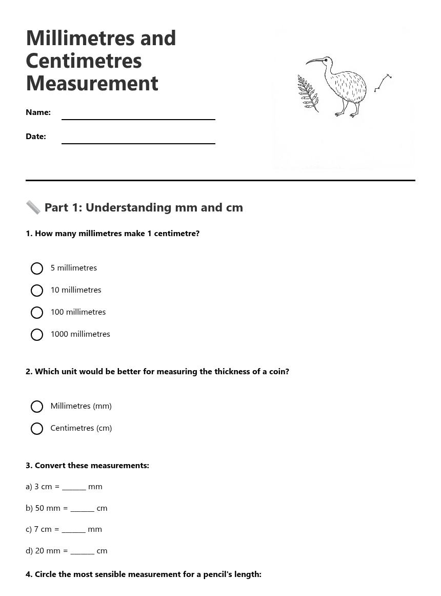Millimetres and Centimetres Measurement worksheet preview