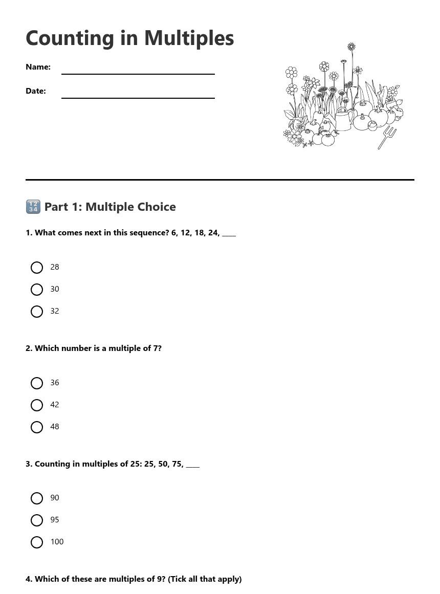 Counting in Multiples worksheet preview