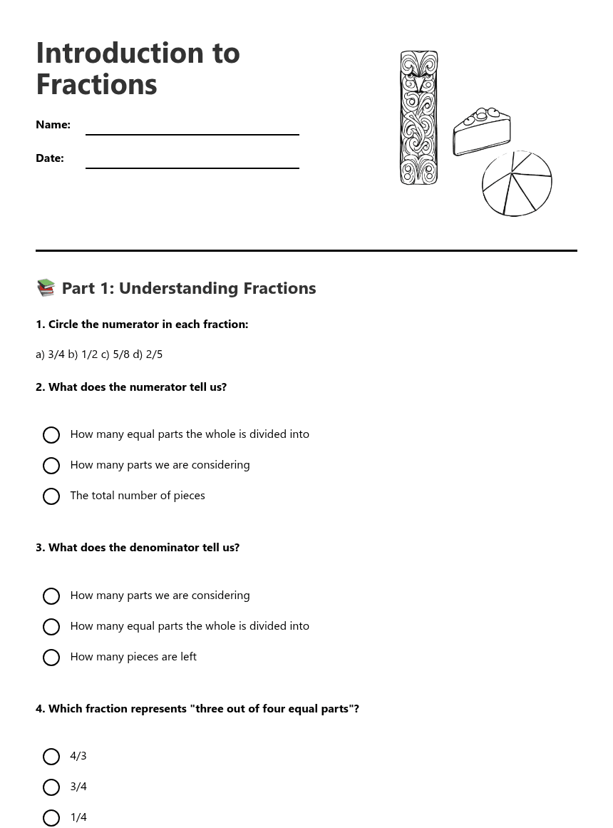 Introduction to Fractions worksheet preview