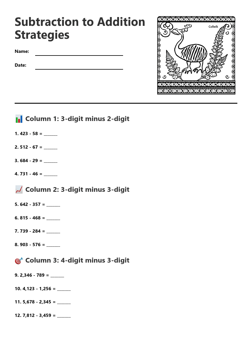 Subtraction to Addition Strategies worksheet preview
