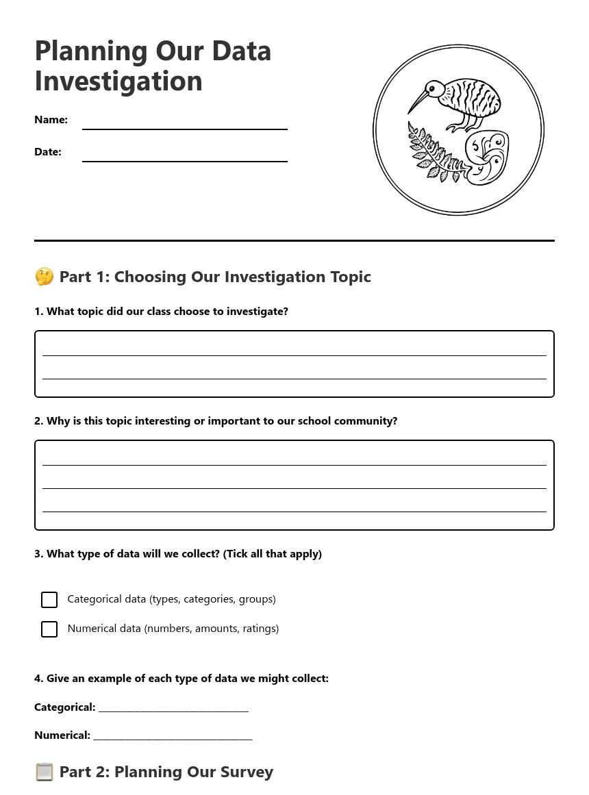 Planning Our Data Investigation worksheet preview