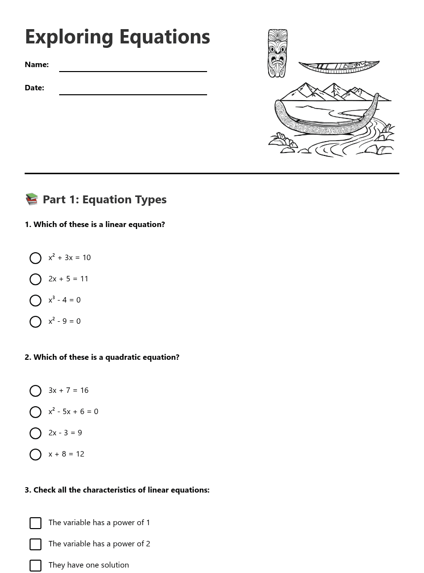 Exploring Equations worksheet preview