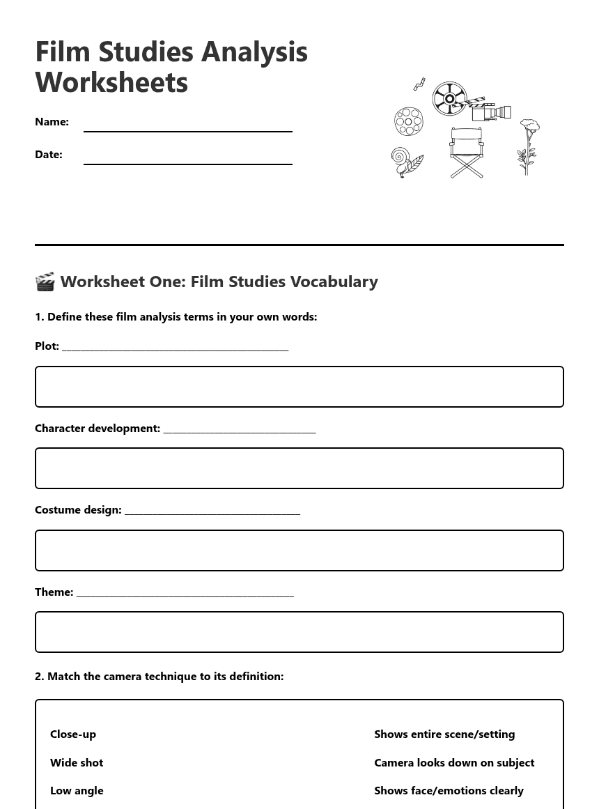 Film Studies Analysis Worksheets worksheet preview
