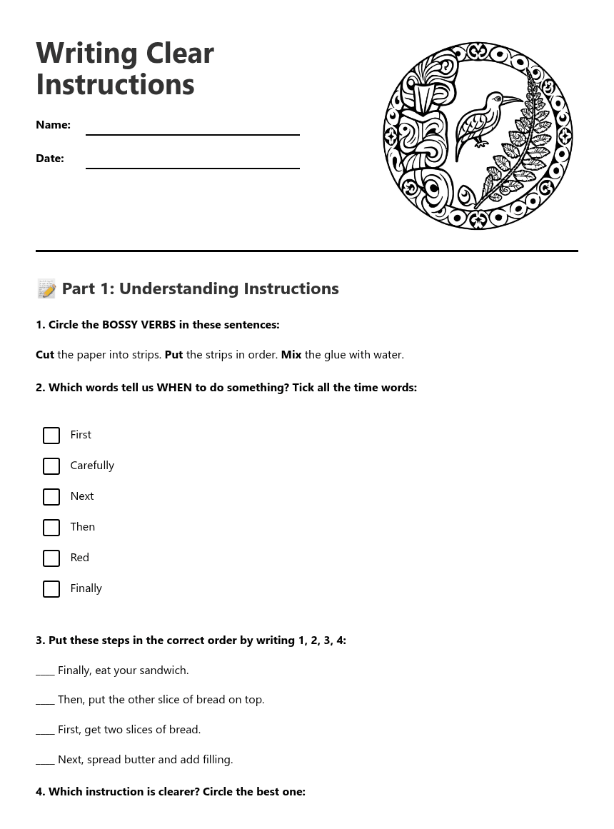 Writing Clear Instructions worksheet preview