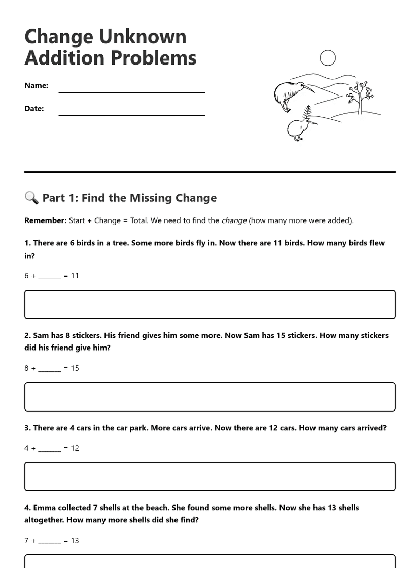 Change Unknown Addition Problems