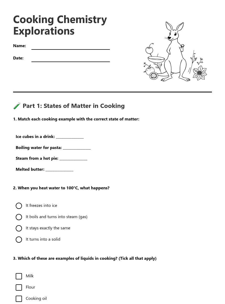 Cooking Chemistry Explorations worksheet preview
