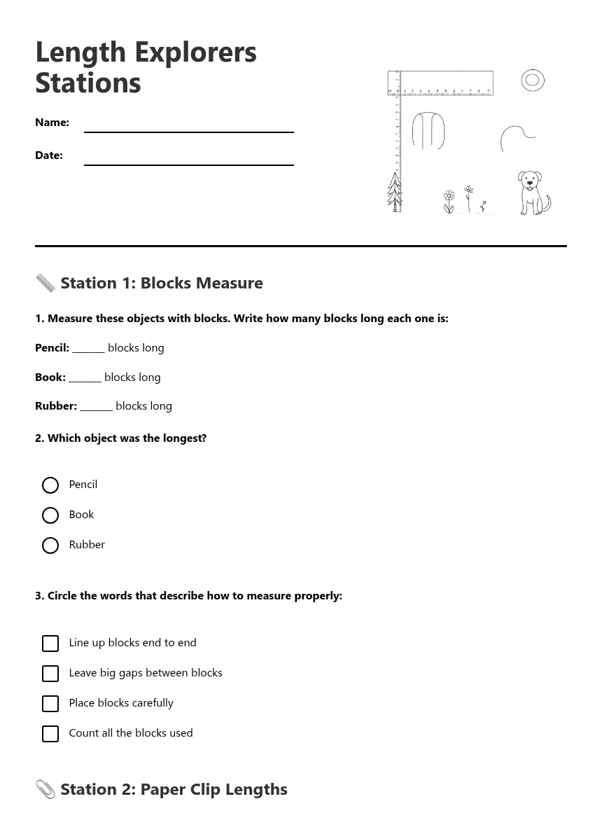 Length Explorers Stations worksheet preview