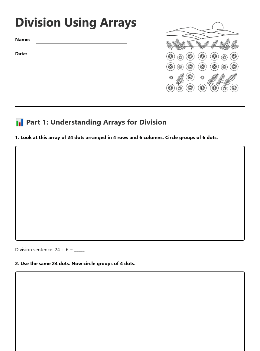 Division Using Arrays worksheet preview