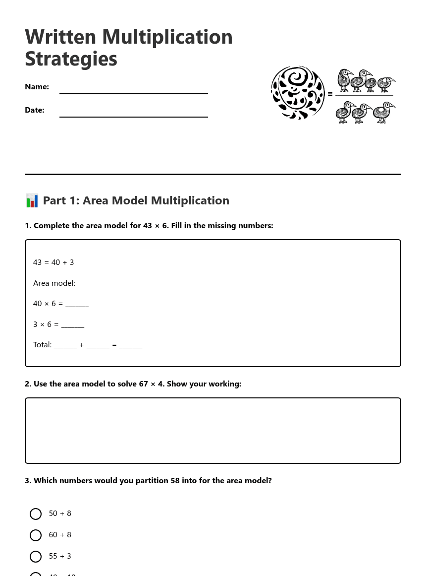 Written Multiplication Strategies worksheet preview