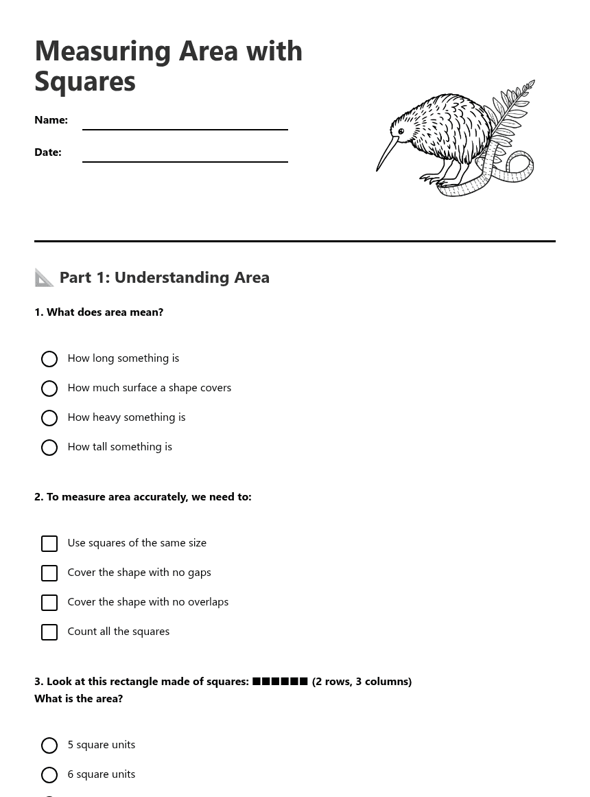 Measuring Area with Squares worksheet preview