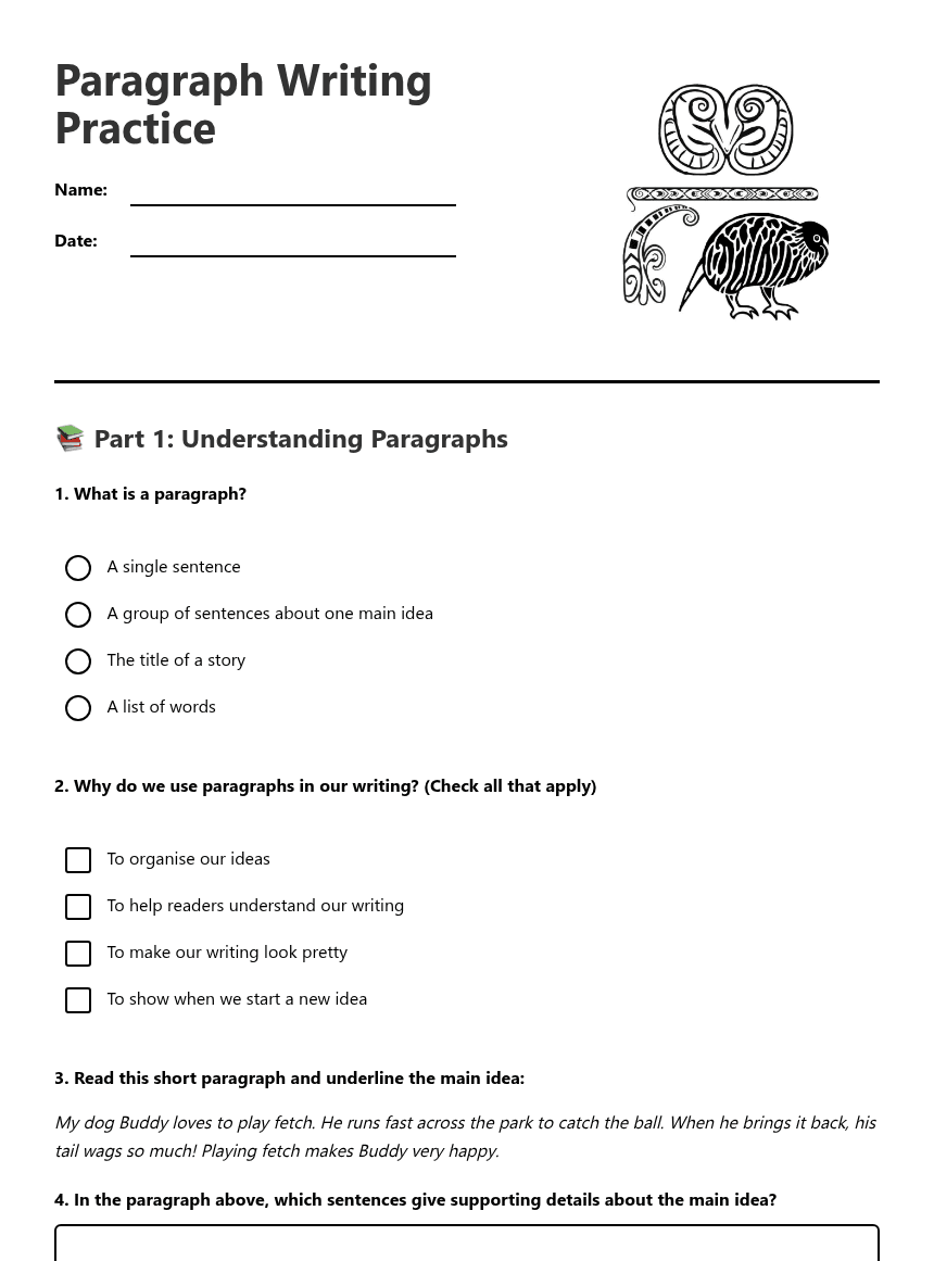 Paragraph Writing Practice worksheet preview