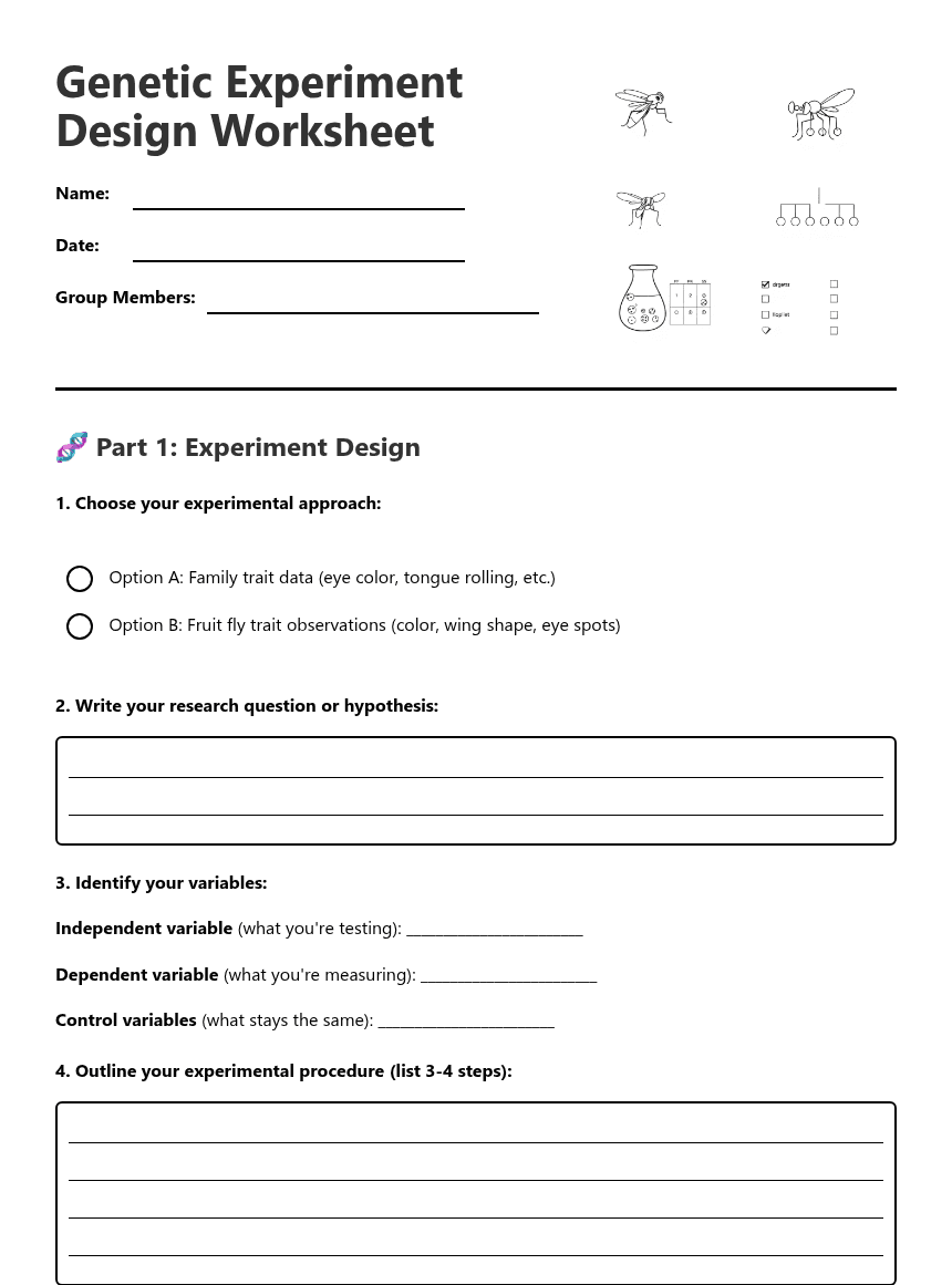 Genetic Experiment Design Worksheet worksheet preview