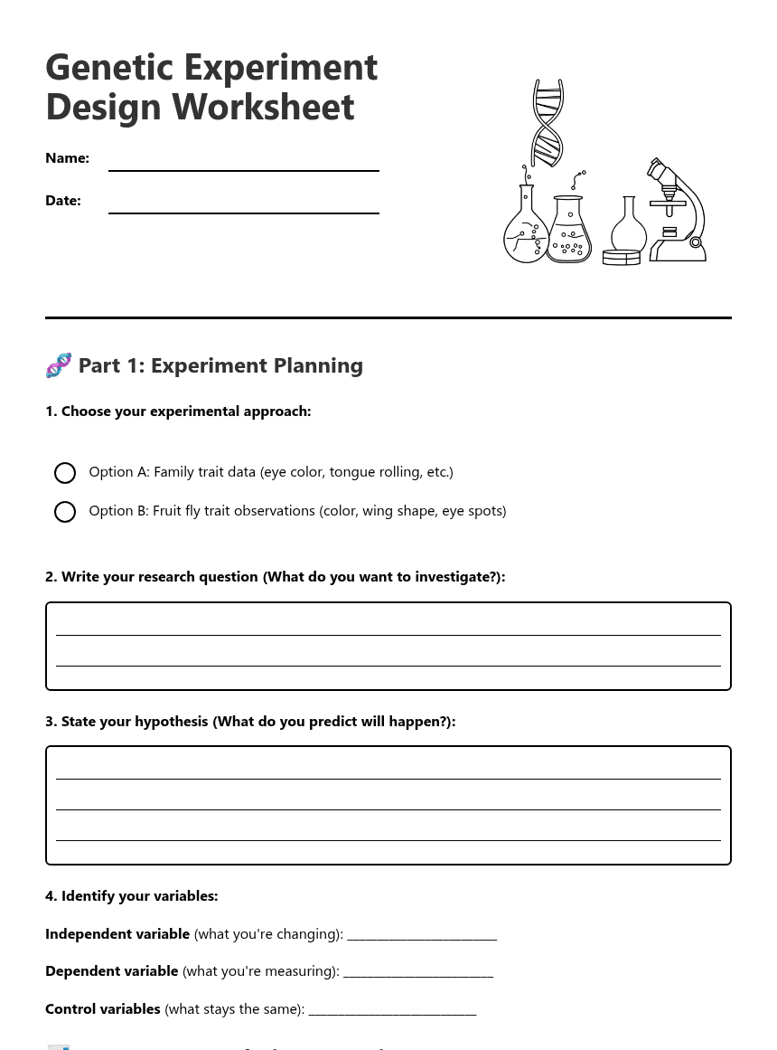 Genetic Experiment Design Worksheet worksheet preview