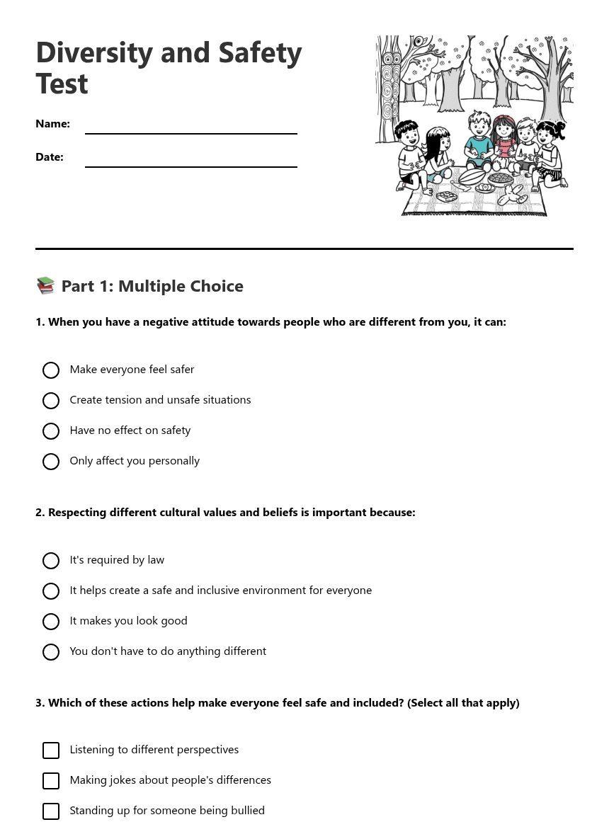 Diversity and Safety Test worksheet preview
