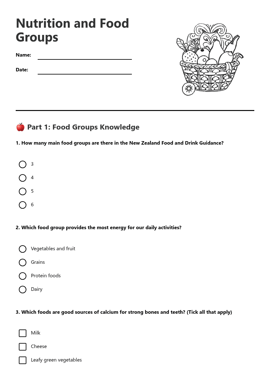 Nutrition and Food Groups worksheet preview