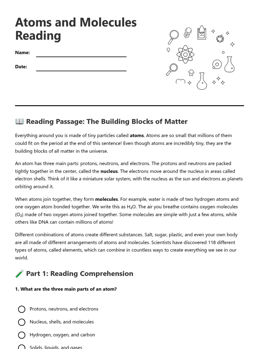 Atoms and Molecules Reading