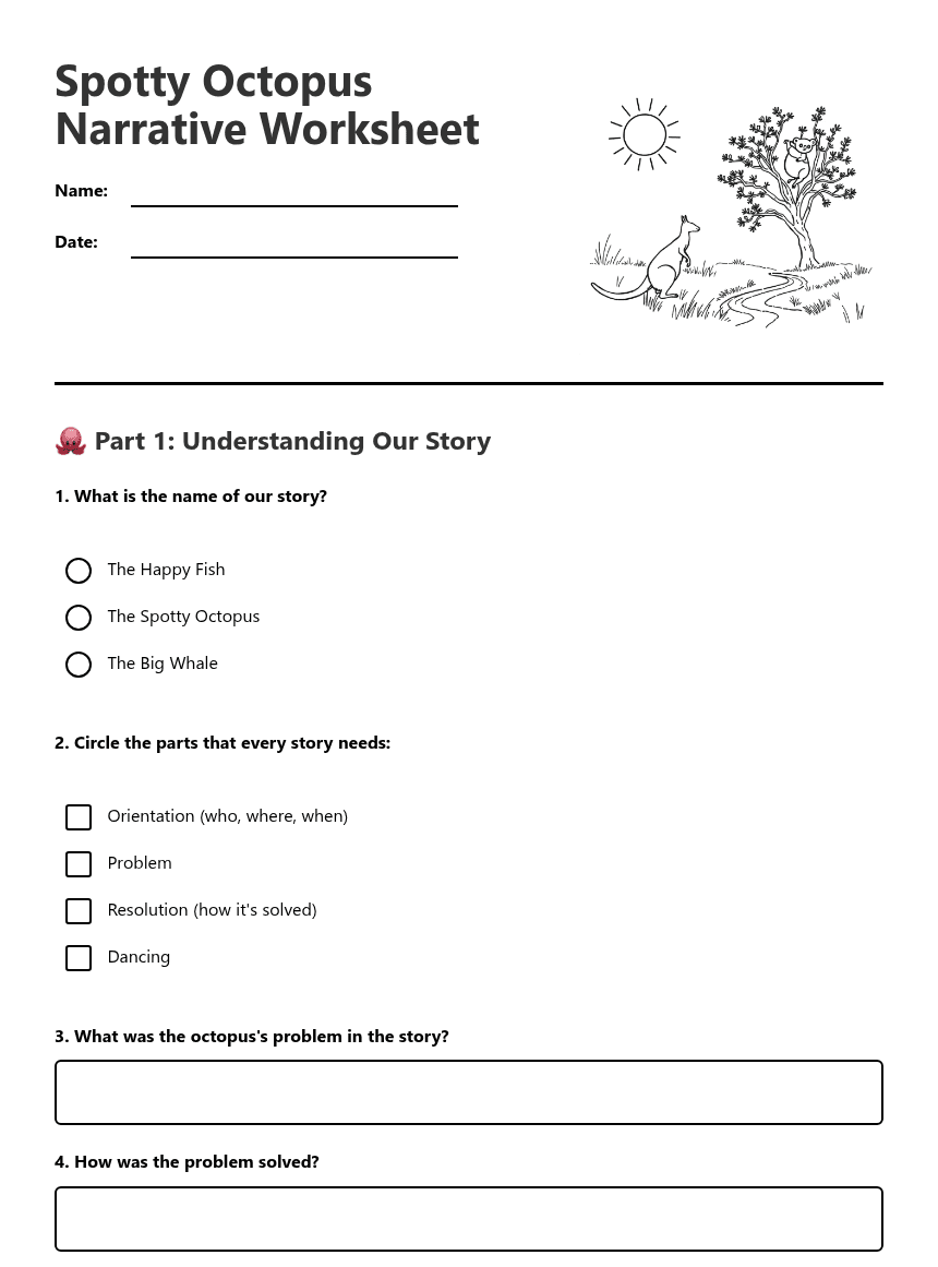 Spotty Octopus Narrative Worksheet worksheet preview