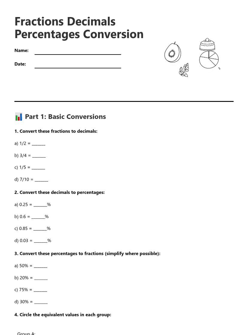 Fractions Decimals Percentages Conversion