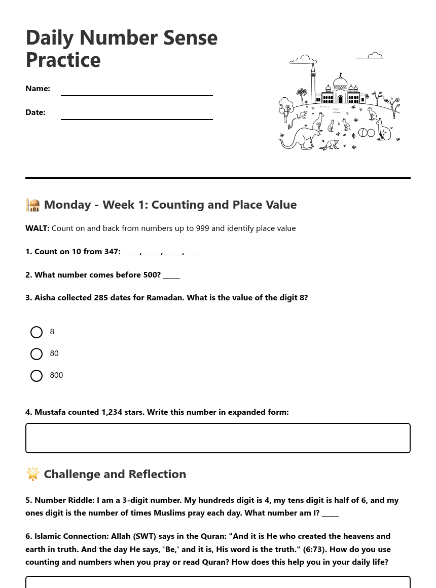 Daily Number Sense Practice worksheet preview