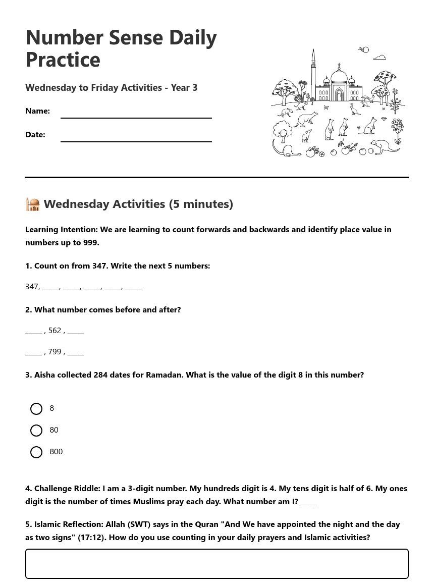 Number Sense Daily Practice worksheet preview