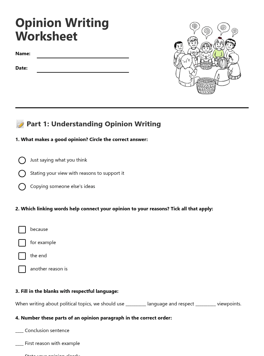 Opinion Writing Worksheet worksheet preview