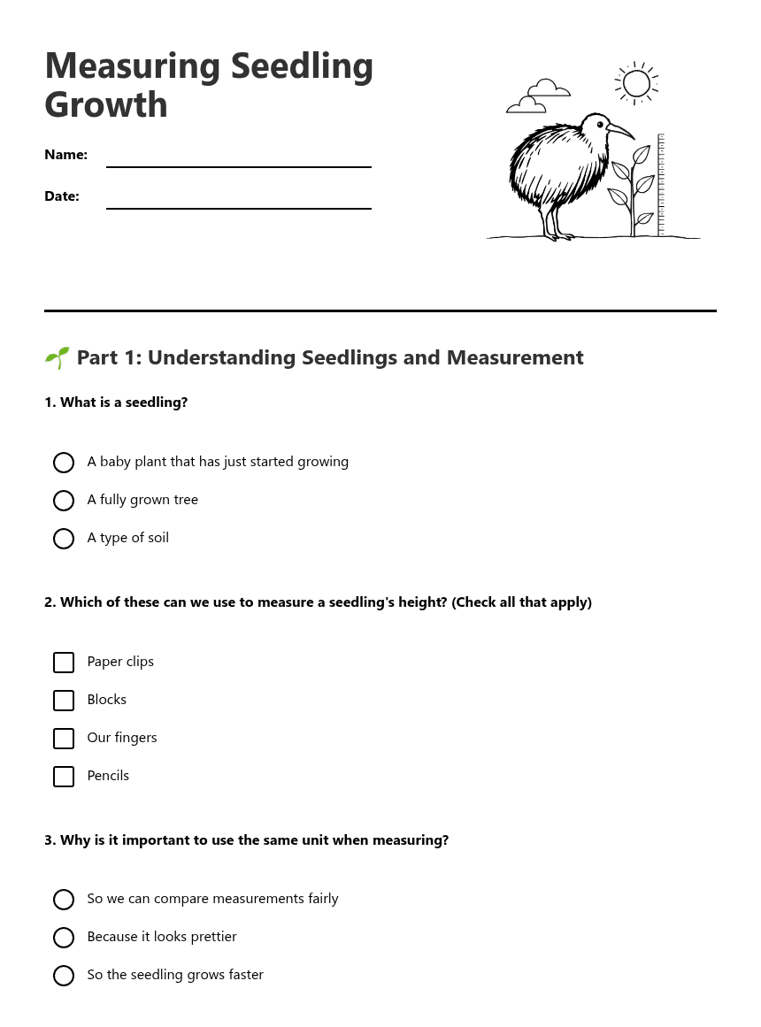 Measuring Seedling Growth worksheet preview