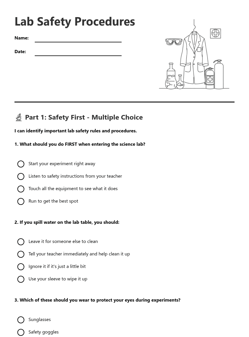 Lab Safety Procedures worksheet preview