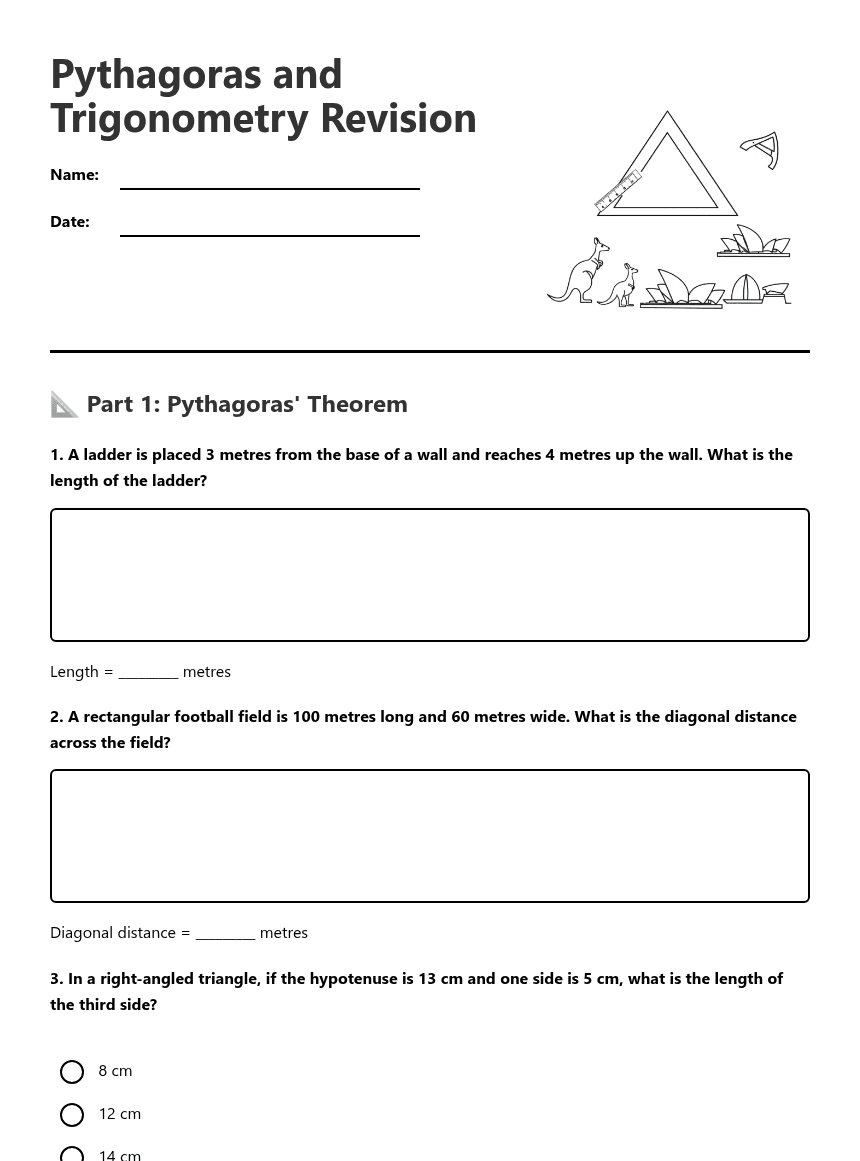 Pythagoras and Trigonometry Revision worksheet preview