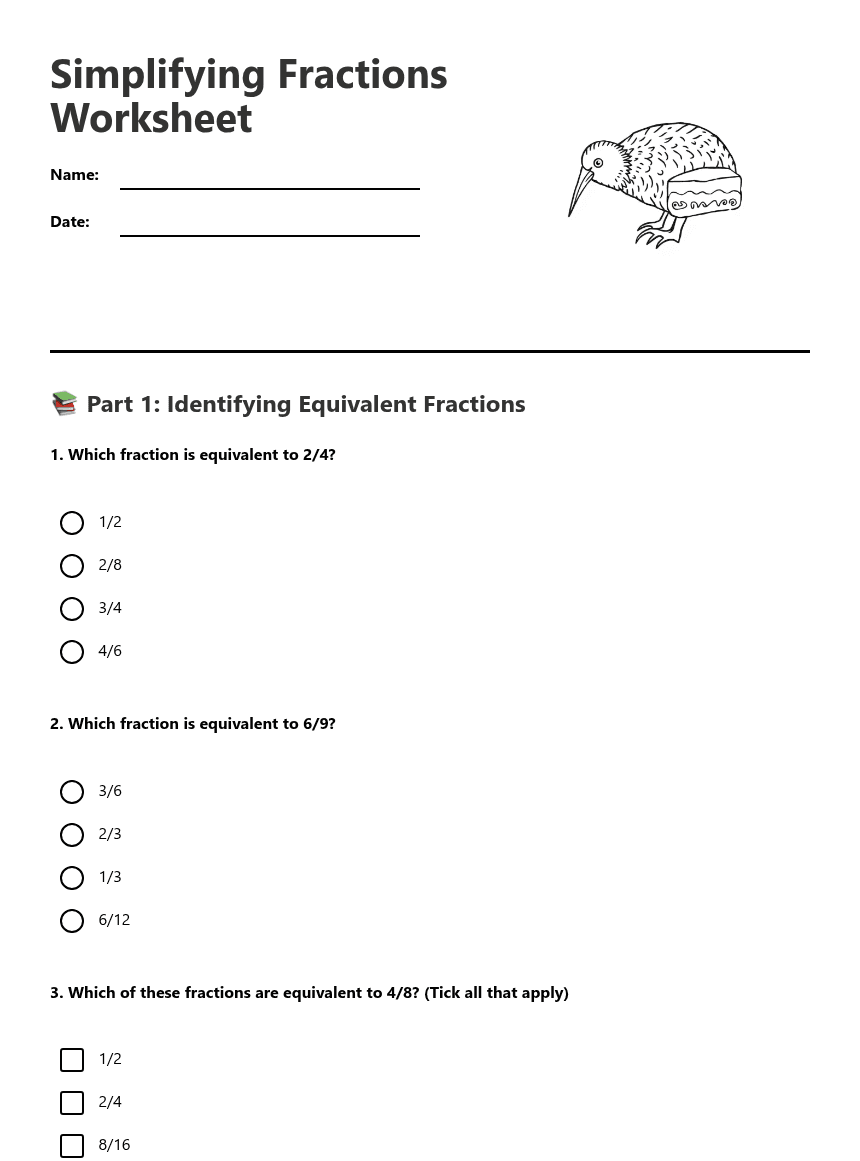 Simplifying Fractions Worksheet worksheet preview