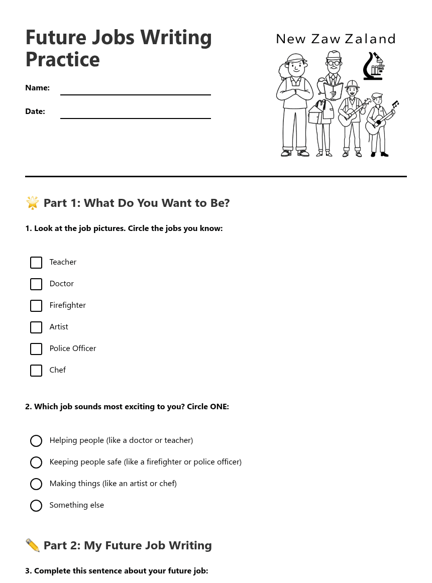 Future Jobs Writing Practice worksheet preview