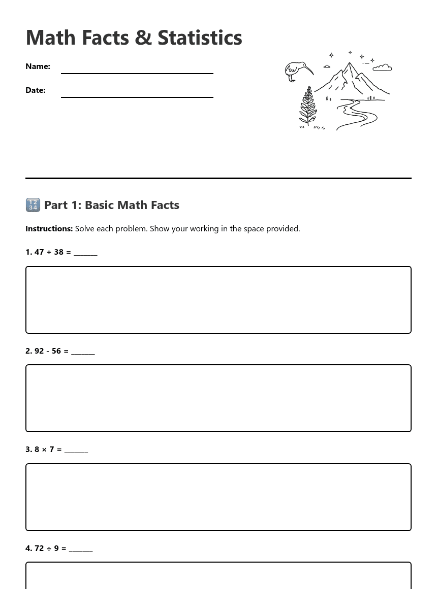 Math Facts & Statistics worksheet preview