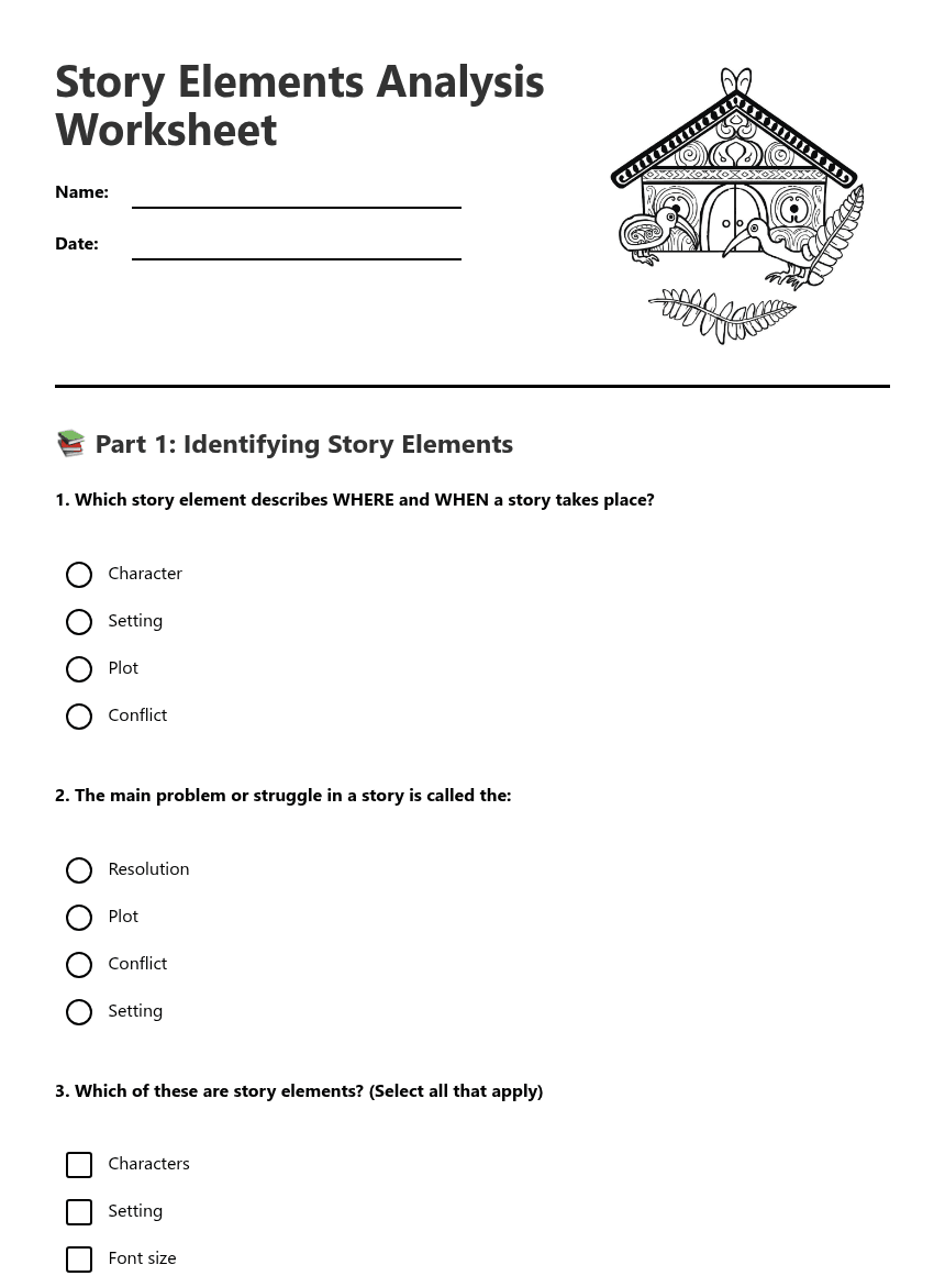 Story Elements Analysis Worksheet worksheet preview