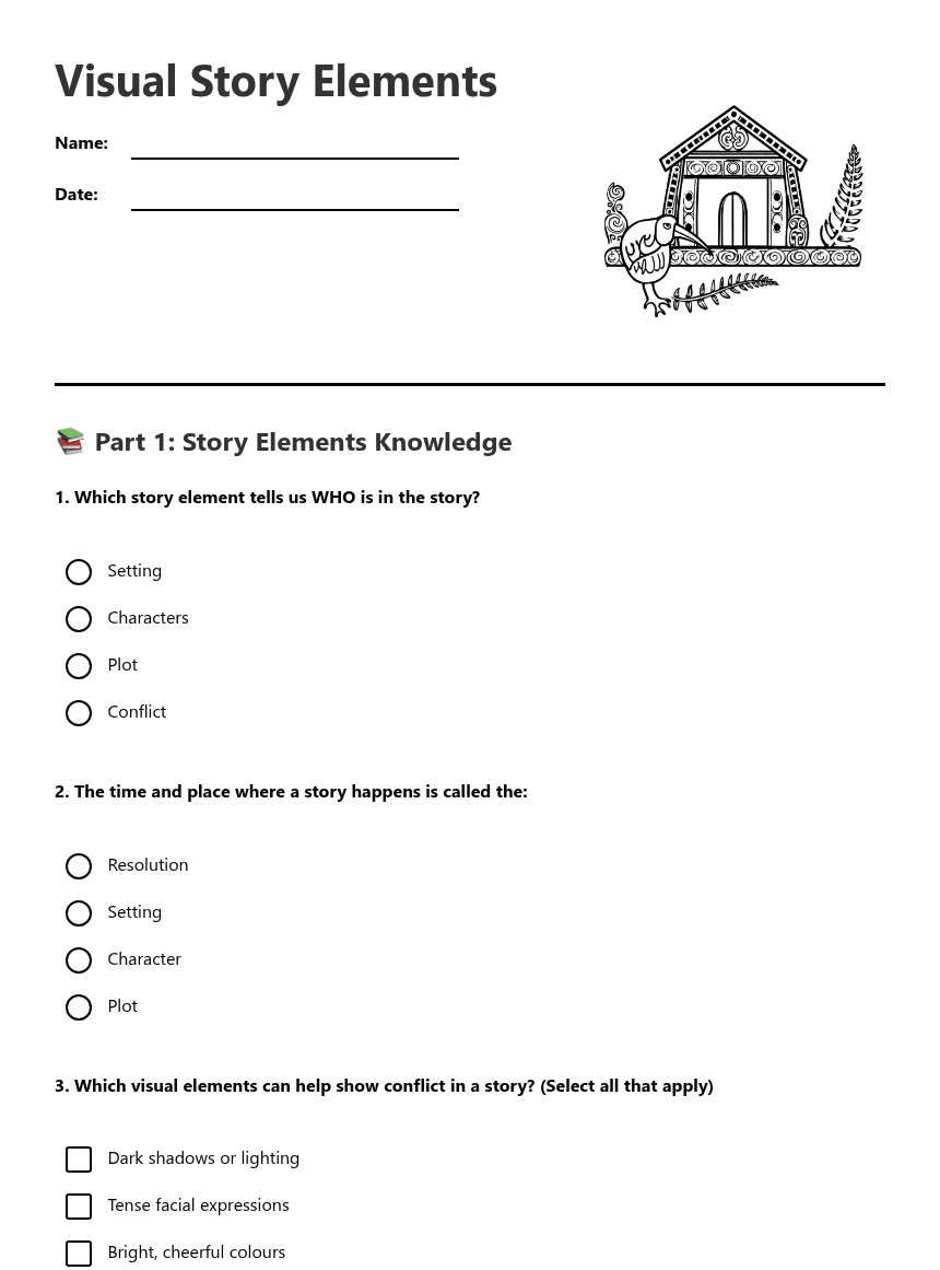 Visual Story Elements worksheet preview